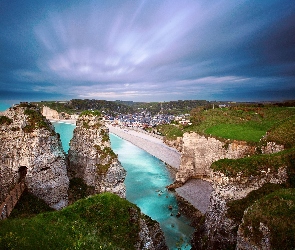 Normandia, Francja, Niebo, Plaża, Skały, Morze, Brzeg