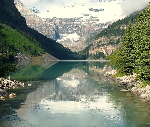 Jezioro, Kamienie, Kanada, Lasy, Louise, Góry