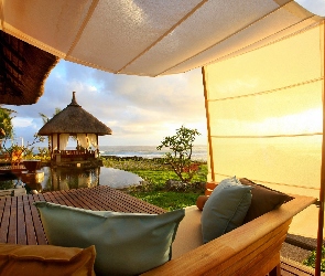 Ocean, Malediwy, Słońca, Hotel, Wschód