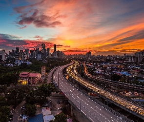 Miasto, Słońca, Zachód, Droga, Kuala Lumpur
