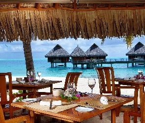 Bora Bora, Ocean, Restauracja, Plaża