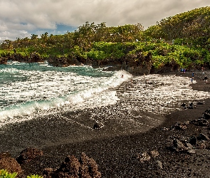 Wulkaniczny, Hawaje, Maui, Piasek, Ocean