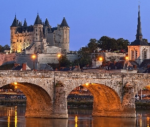 Château de Saumur, Francja, Most, Rzeka Loara, Zamek w Saumur