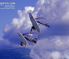 niebo, fala, deska, Windsurfing, żagiel, morze