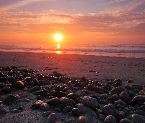 Plaża, Słońca, Kamienie, Zachód, Morze