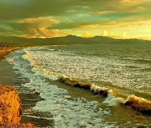 Góry, Fale, Wybrzeże, Plaża