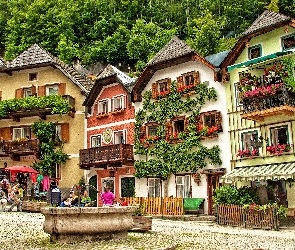 Domy, Austria, Miasteczko, Hallstatt, Skwerek