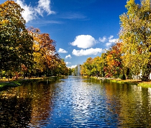 Park, Jesień, Fontanny, Rzeka