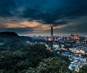 Panorama, Noc, Tajwan, Chiny, Tajpej, Miasto