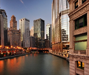Rzeka, Wieżowce, Chicago, USA