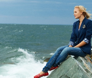 Kobieta, Morze, Blondynka