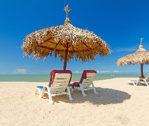 Ocean, Wakacje, Parasole, Leżaki, Plaża