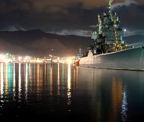 Wojskowy, Odbicie, Noc, Port, Statek