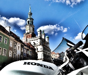 Ratusz, Poznań, Motocykl, Rynek, Honda, Stary