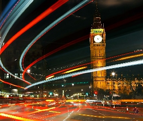 Londyn, Światła, Ben, Big, Nocny
