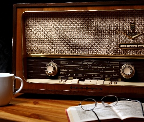 Radio, Stare, Antyk, Książka, Filiżanka, Okulary