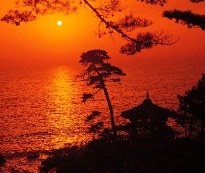 Słońca, Zachód, Wybrzeże, Korei