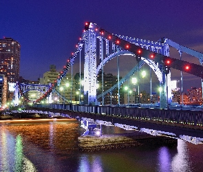 Tokio, Wieżowce, Most, Rzeka, Japonia