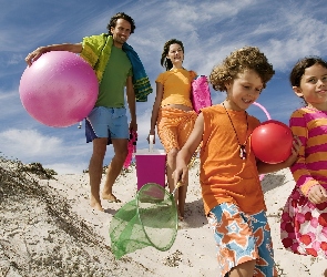 Plaża, Zabawki, Dzieci, Rodzice