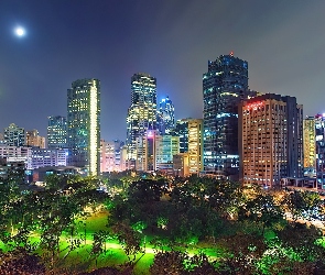Miasto, Noc, Oświetlone