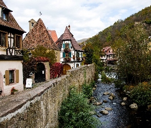 Francja, Góry, Domy, Rzeka