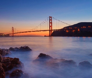 Rzeka, Most Golden Gate, Zachód Słońca