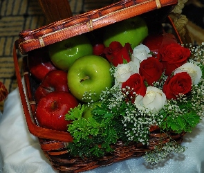 Wiklinowy, Róże, Jabłka, Koszyk