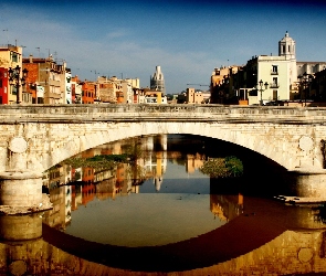 Most, Hiszpania, Rzeka, Girona, Domy