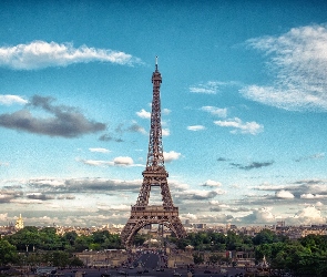 Paryż, Chmury, Niebo, Wieża Eiffla