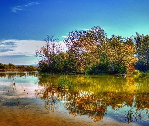 Jezioro, Jesień, Odbicie, Drzewa