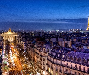 Paryż, Panorama, Wieża, Eiffla, Nocą