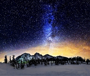 Zima, Gwiazdy, Droga Mleczna, Góry