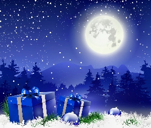 Zima, Święta, Prezenty, Księżyc