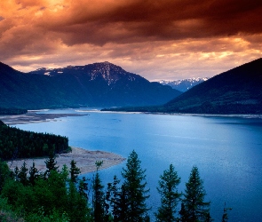 Jezioro, Kanada, Chmury, Góry