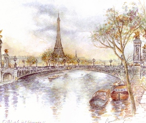Rysunek, Paryż, Eiffla, Wieża