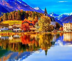 Jesień, Domy, Góry, Jezioro