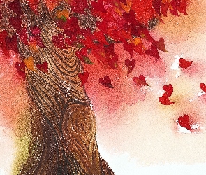 Jesień, Komputerowa, Liście, Grafika, Drzewo