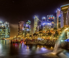 Światła, Noc, Singapur, Miasto