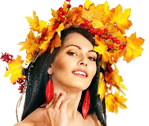 Modelka, Biżuteria, Liście, Wianek, Brunetka