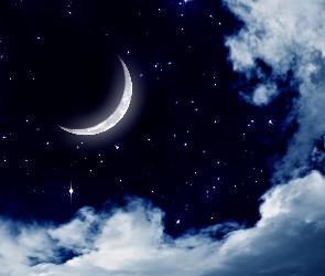 Księżyc, Noc, Chmury, Niebo