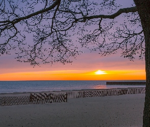 Słońca, Zachód, Plaża, Morze