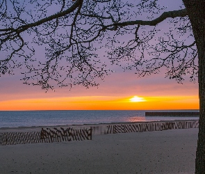 Słońca, Zachód, Plaża, Morze