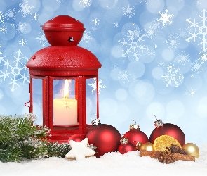 Bombki, Świeca, Kompozycja, Święta, Lampion
