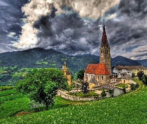Kościół, Włochy, Góry, Chmury, Saint Michael