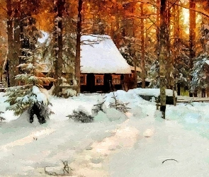 Domek, Śnieg, Las