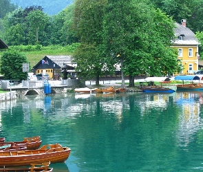 Łódki, Słowenia, Bled, Jezioro, Domy
