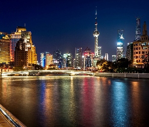 Miasto, Szanghai, Chiny, Noc