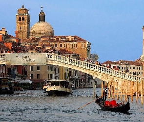 Most, Kanał, Wenecja, Kościół, Budynki, Gondole
