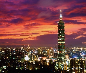 Tajwan, Światła, Panorama, Noc, Taipei 101