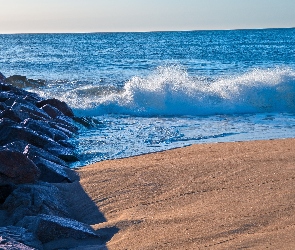 Skały, Fale, Plaża, Morze